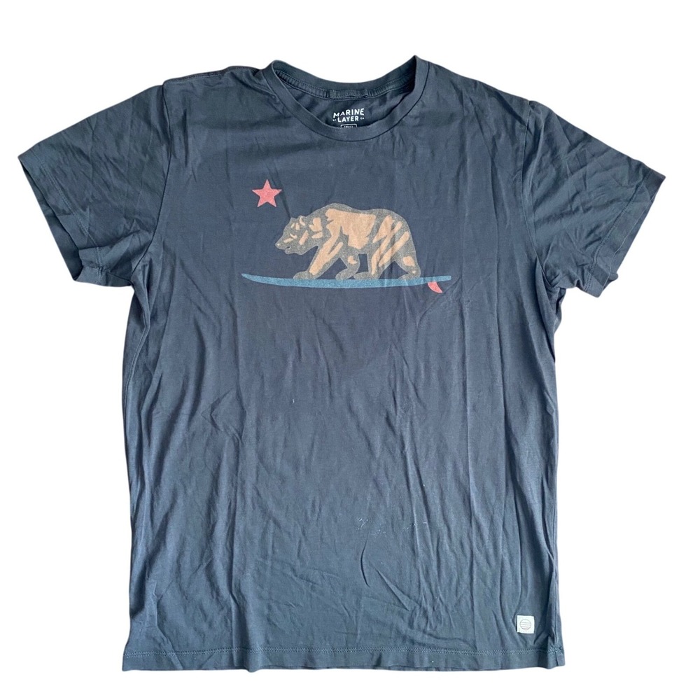 Marine Layer Graphic T-Shirt Mens Small Charcoal Grey California Bear Surfboard